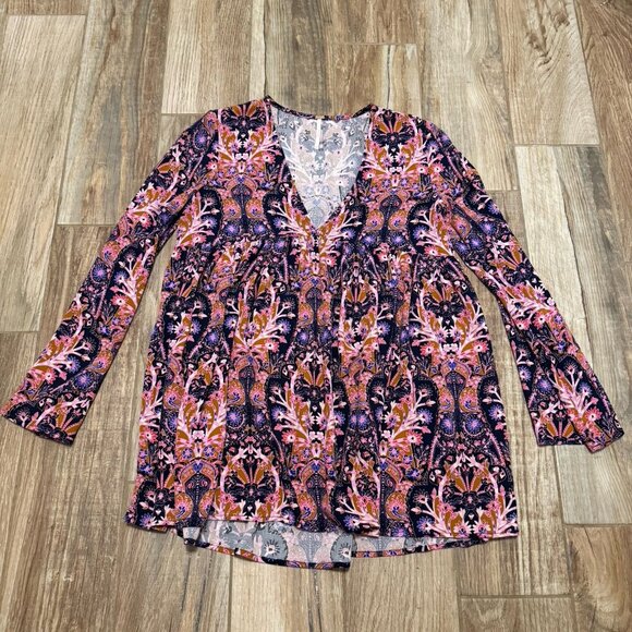 Free People Tops - Free People Bella Printed Boho Floral Pink Tunic Top